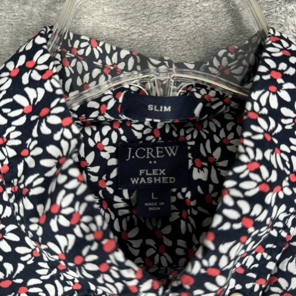 J.Crew Floral Shirt Mens Large Navy Slim Flex Washed Short‎ Sleeve Button Down